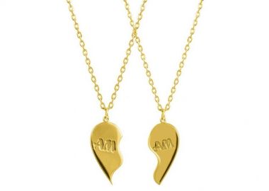 Διπλό Κολιέ Από Ασήμι 925 Επιχρυσωμένο Καρδιά Με Μονογράμματα PE70343 - AMOR AMOR - 