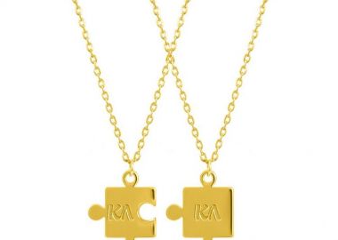 Διπλό Κολιέ Από Ασήμι 925 Επιχρυσωμένο Παζλ Με Μονογράμματα PE70355 - AMOR AMOR - 