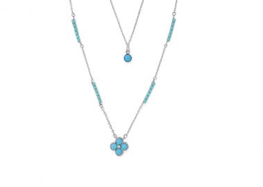 Διπλό κολιέ από ασήμι 925 με charms και τυρκουάζ πέτρες -  - 