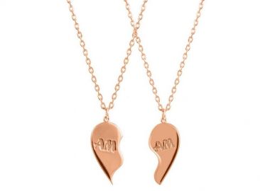 Διπλό Κολιέ Από Ασήμι 925 Ροζ Επιχρυσωμένο Καρδιά Με Μονογράμματα PE70344 - AMOR AMOR - 