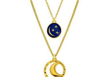 Διπλό Κολιέ Απο Ατσάλι Επιχρυσωμένο 24Κ Με Φεγγάρι Και Αστέρια Μπλε AA14772 - AMOR AMOR - 