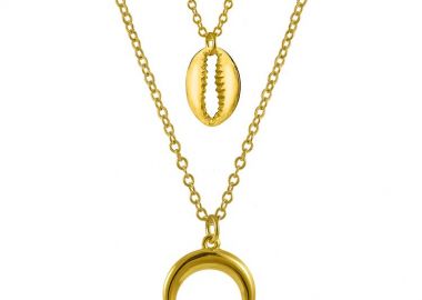 Διπλό Κολιέ Από Ατσάλι Και Ορείχαλκο Επιχρυσωμένο Με Κοχύλι Και Κέρατο AA19880 - AMOR AMOR - 