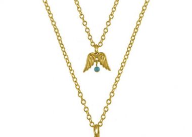 Διπλό Κολιέ Από Ατσάλι Kαι Ορείχαλκο Επιχρυσωμένο Με Ματάκι Και Φτερά AA19391 - AMOR AMOR - 