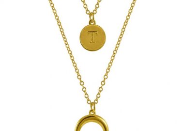 Διπλό Κολιέ Από Ατσάλι Kαι Ορείχαλκο Επιχρυσωμένο Με Μονόγραμμα Και Κέρατο AA19397 - AMOR AMOR - 