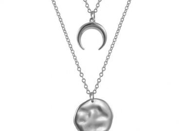 Διπλό Κολιέ Από Ατσάλι Kαι Ορείχαλκο Με Κέρατο Και Δίσκο AA19410 - AMOR AMOR - 