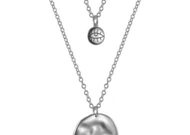 Διπλό Κολιέ Από Ατσάλι Kαι Ορείχαλκο Με Ματάκι Και Δίσκο AA19415 - AMOR AMOR - 