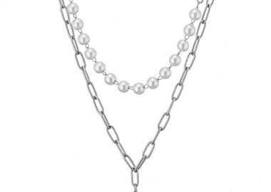 Διπλό Κολίε Από Ατσάλι Με Μαργαριτάρια Και Ματάκι AS13638 - AMOR AMOR - 