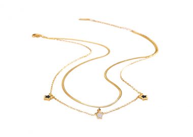 Διπλό κολιέ με αστέρια και σμάλτο από ανοξείδωτο ατσάλι σε χρυσή απόχρωση -  - 