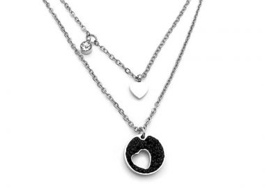 Διπλό κολιέ με καρδιές από ατσάλι ασημί KL190 - Asimenio - 