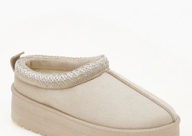 Δίσολες παντόφλες με γούνα και κέντημα - Μπεζ - Issue - 
