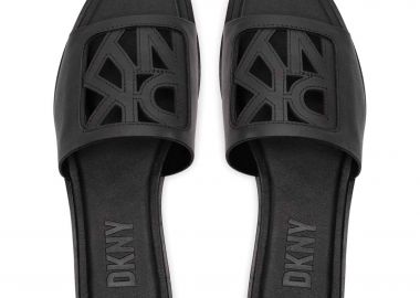 DKNY γυναικεία δερμάτινα σανδάλια μονόχρωμα με ανάγλυφο λογότυπο 
