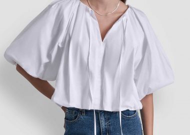 DKNY γυναικεία μπλούζα με balloon μανίκια - DJ6W2228 Λευκό - DKNY - 