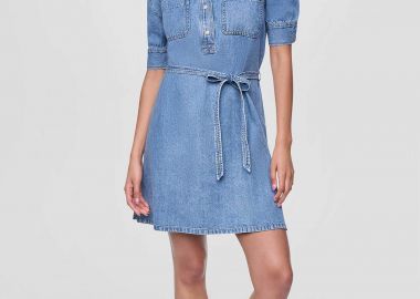 DKNY γυναικείο denim φόρεμα με ζώνη - DJ6D9185 Denim Blue - DKNY - 