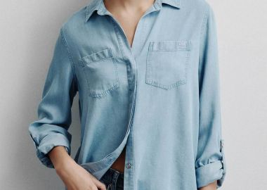DKNY γυναικείο denim πουκάμισο με all-over logo print - DJ4W2017 Denim Blue - DKNY - 