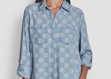 DKNY γυναικείο denim πουκάμισο με all-over logo print - DJ4W2017 Denim Blue Ανοιχτό - DKNY - 