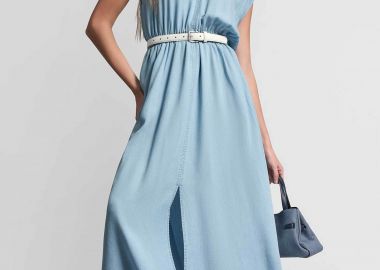 DKNY γυναικείο midi φόρεμα σατέν - DJ6D9183 Γαλάζιο - DKNY - 