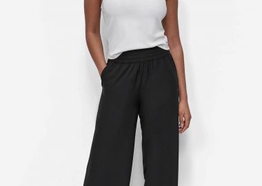 DKNY γυναικείο παντελόνι μονόχρωμο με ελαστική μέση Wide Leg - DP5P3686 Μαύρο - DKNY - 