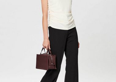 DKNY γυναικείο παντελόνι μονόχρωμο με ψηλή μέση - P2RKAO19 Μαύρο - DKNY - 