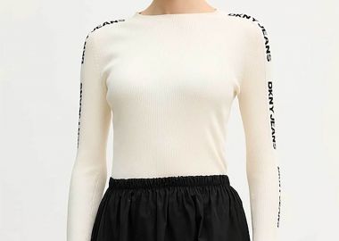 DKNY γυναικείο πουλόβερ με all-over logo print ribbed - DJ6R0104 Εκρού - DKNY - 