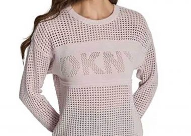 DKNY γυναικείο πουλόβερ με διάτρητο σχέδιο και λογότυπο - DJ6R0962 Μπεζ - DKNY - 
