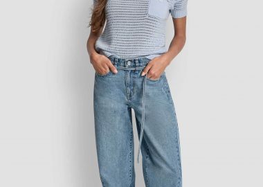 DKNY γυναικείο τζιν παντελόνι με ελαστική μέση Barrel Leg - DJ5B4149 Denim Blue Ανοιχτό - DKNY - 