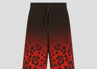 DOLCE&GABBANA Ανδρικό Κόκκινο Jersey Leopard Jogging Shorts - DOLCE&GABBANA - 