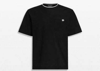 DOLCE&GABBANA Ανδρικό Μαύρο Cotton Piqué T-Shirt - DOLCE&GABBANA - 