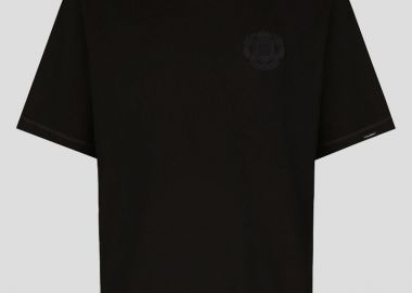 DOLCE&GABBANA Ανδρικό Μαύρο Cotton T-Shirt with Logo Embroidery - DOLCE&GABBANA - 