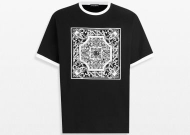 DOLCE&GABBANA Ανδρικό Μαύρο Cotton T-Shirt with Print and Embroidery - DOLCE&GABBANA - 