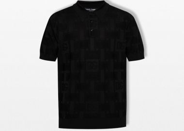 DOLCE&GABBANA Ανδρικό Μαύρο Jacquard Logo Polo Shirt - DOLCE&GABBANA - 