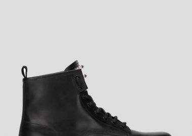 DOLCE&GABBANA Ανδρικό Μαύρο Lace-Up Leather Black Ankle Boots - DOLCE&GABBANA - 