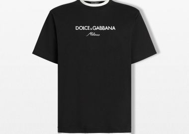 DOLCE&GABBANA Ανδρικό Μαύρο Logo-Embroidered T-shirt - DOLCE&GABBANA - 