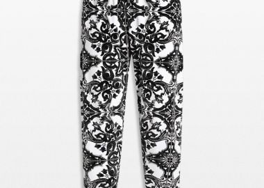 DOLCE&GABBANA Ανδρικό Μαύρο Majolica-Print Jacquard Chenille Trousers - DOLCE&GABBANA - 