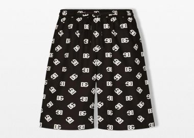DOLCE&GABBANA Ανδρικό Μαύρο Monogram Print Shorts - DOLCE&GABBANA - 