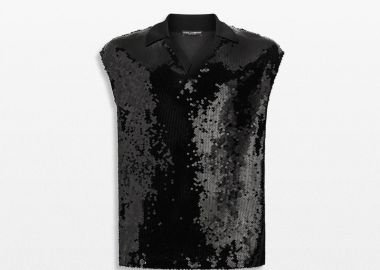 DOLCE&GABBANA Ανδρικό Μαύρο Sleeveless Polo with Sequins - DOLCE&GABBANA - 