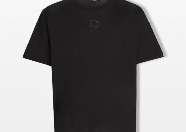 DOLCE&GABBANA Ανδρικό Μαύρο T-shirt with Logo Embroidery - DOLCE&GABBANA - 