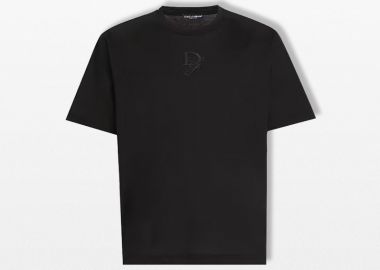 DOLCE&GABBANA Ανδρικό Μαύρο T-shirt with Logo Embroidery - DOLCE&GABBANA - 