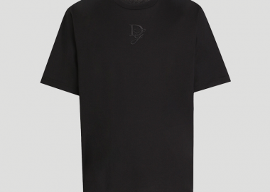 DOLCE&GABBANA Ανδρικό Μαύρο T-shirt with Logo Embroidery - DOLCE&GABBANA - 