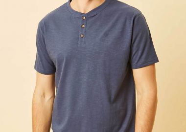 DORS ανδρική μπλούζα henley με κεντημένο λογότυπο Regular Fit - 1140021.C01 Μπλε Σκούρο - DORS - 