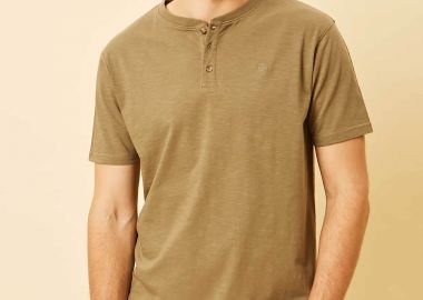 DORS ανδρική μπλούζα henley με κεντημένο λογότυπο Regular Fit - 1140021.C02 Λαδί - DORS - 