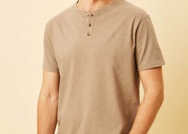 DORS ανδρική μπλούζα henley με κεντημένο λογότυπο Regular Fit - 1140021.C04 Μπεζ - DORS - 
