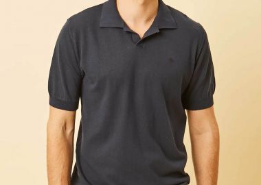 DORS ανδρική πλεκτή μπλούζα πόλο με V open-collar και κεντημένο λογότυπο Regular Fit - 1240003.C03 Μπλε Σκούρο - DORS - 