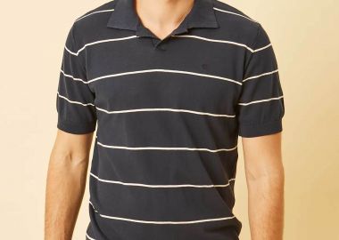 DORS ανδρική πλεκτή μπλούζα πόλο με V open-collar και ριγέ σχέδιο Regular Fit - 1240004.C02 Μπλε Σκούρο - DORS - 