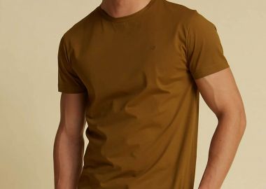 DORS ανδρικό T-shirt μονόχρωμο με κεντημένο λογότυπο - 1138022.C04 Λαδί - DORS - 