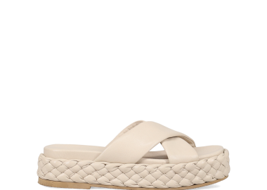 Εκρού δερμάτινο footbed σανδάλι - MIGATO - 