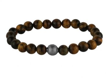 Ελαστικό Βραχιόλι Με Ημιπολύτιμο Λίθο Μάτι Τίγρη Και Ανοξείδωτο Ατσάλι TU29549 - AMOR AMOR - 