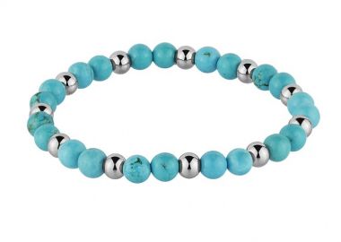 Ελαστικό Βραχιόλι Με Ημιπολύτιμο Λίθο Τιρκουάζ Και Ανοξείδωτο Ατσάλι TU29547 - AMOR AMOR - 