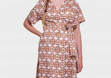 Emme by Marella γυναικείο midi φόρεμα κρουαζέ με geometrical print - 2515221292200 Καφέ Ανοιχτό - EMME - 