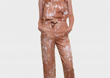 Emme by Marella γυναικείο παντελόνι cropped με floral print και ζώνη - 2515131221200 Καφέ - EMME - 