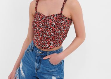 Εμπριμέ cropped top με φλοράλ τύπωμα - FUNKY BUDDHA - 